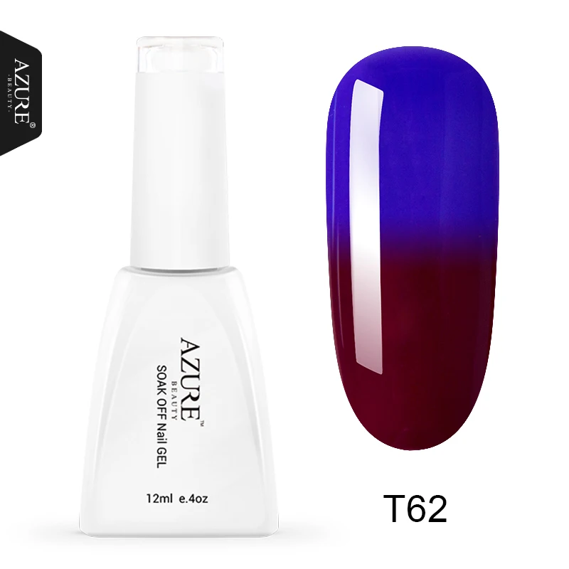 T62 Azure beauty, термальный УФ-гель для ногтей, меняющий цвет, с температурой, замачивается, светодиодный лак, долговечный Гибридный гвоздь, 12 мл - Цвет: T62