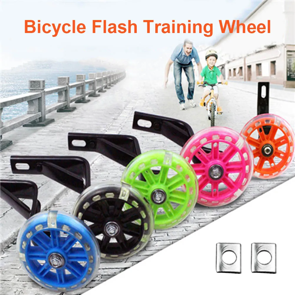 

Funny 1 Pair Children Kids Bicycle Bike Training Wheels Flash Stabilisers Safe For Cycling Balance B2Cshop JY17