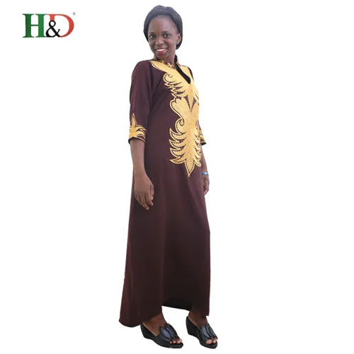 H& D Африканское Макси-платье для женщин, одежда vetement africaine femme, Вышитое Платье из традиционного батика, одежда Дашики - Цвет: Коричневый