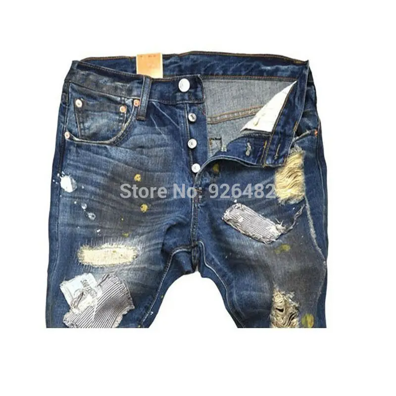 Male Ripped Torn Jeans Beggar Trousers Men's Designer Destroyed New Style Hip Hop Rock f Men Frayed Pants | Мужская одежда