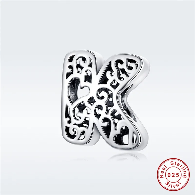 Подходит для браслетов Pandora,, 925 пробы, серебро, 26 букв, английские буквы, бусины S295, сердце, 26 букв, подвески, сделай сам - Цвет: K-1