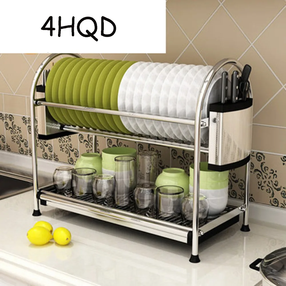Stainless Steel Dish Rack Kitchen Storage Supplies Put Drain Shelf Double | Дом и сад