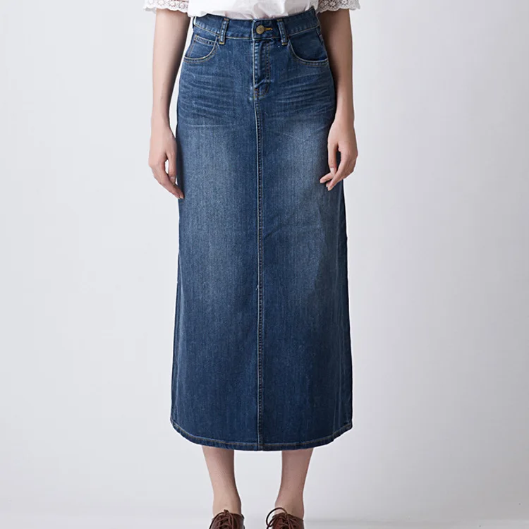 

women casual straight denim long skirt, back split