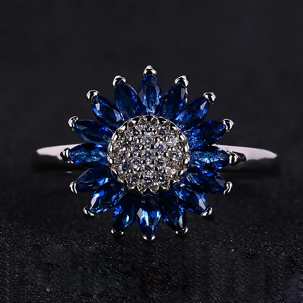 925 пробы Серебряное кольцо с сапфиром аквамарином модное кристаллом ювелирные