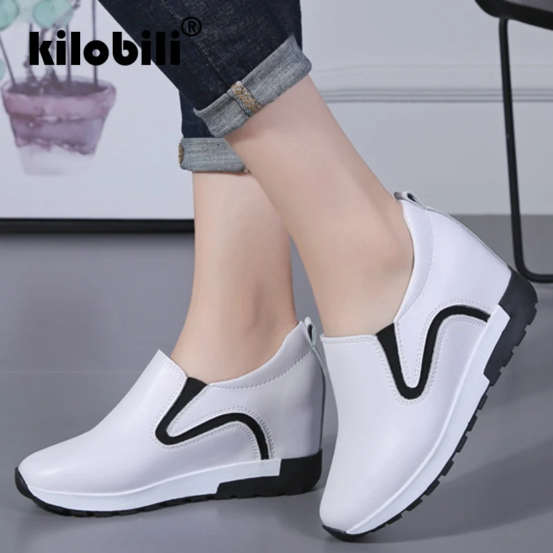 Kilobili/2019 г. Осенняя женская обувь на плоской платформе из натуральной кожи подошве