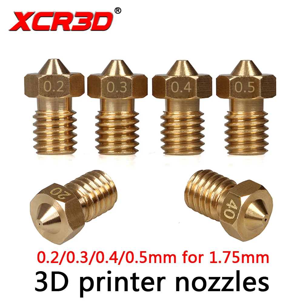 

XCR3D 4 PCS/Los High Precision Brass Nozzle 0.2 / 0.3 / 0.4 / 0.5mm For V5 V6 J-Hend Hotend 1.75mm Reprap i3 3D Printer Parts