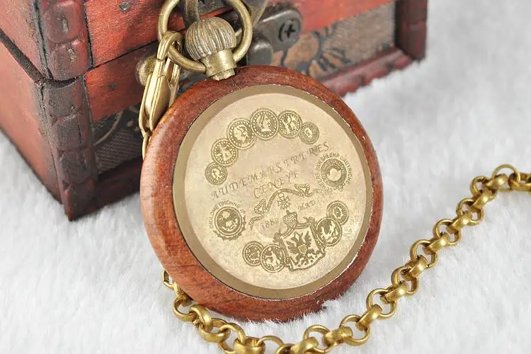 wholesale price good quality antique vintage classic gift for men wood brass case short chain mechanical pocket watch PJX1041 | Наручные