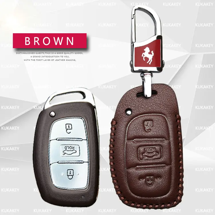 KUKAKEY кожаный чехол для ключей автомобиля чехол для hyundai TUCSON Avante i10 i20 i30 HB20 IX25 IX35 IX45 умный Автомобильный держатель для ключей на сумку оболочка - Название цвета: 3ey Brown