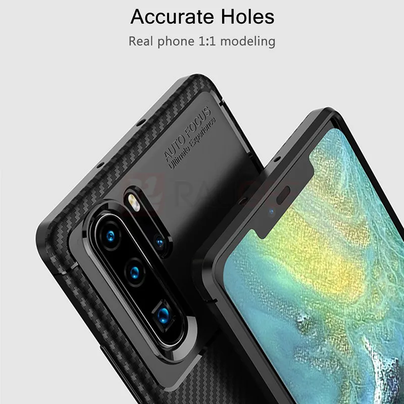 Тонкий чехол для Huawei P30 Pro из углеродного волокна силиконовый бампер мягкий ТПУ