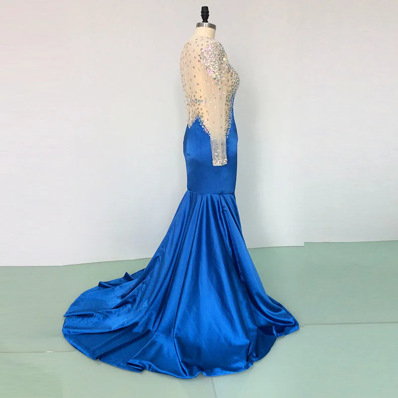 Женское вечернее платье-русалка Элегантное синее платье с длинным рукавом и
