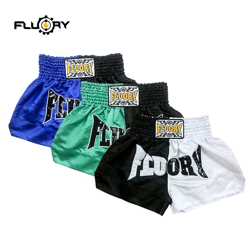 

Fluory unisex muay thai shorts 2 colors joint patches work mma shorts trainning and competing pants