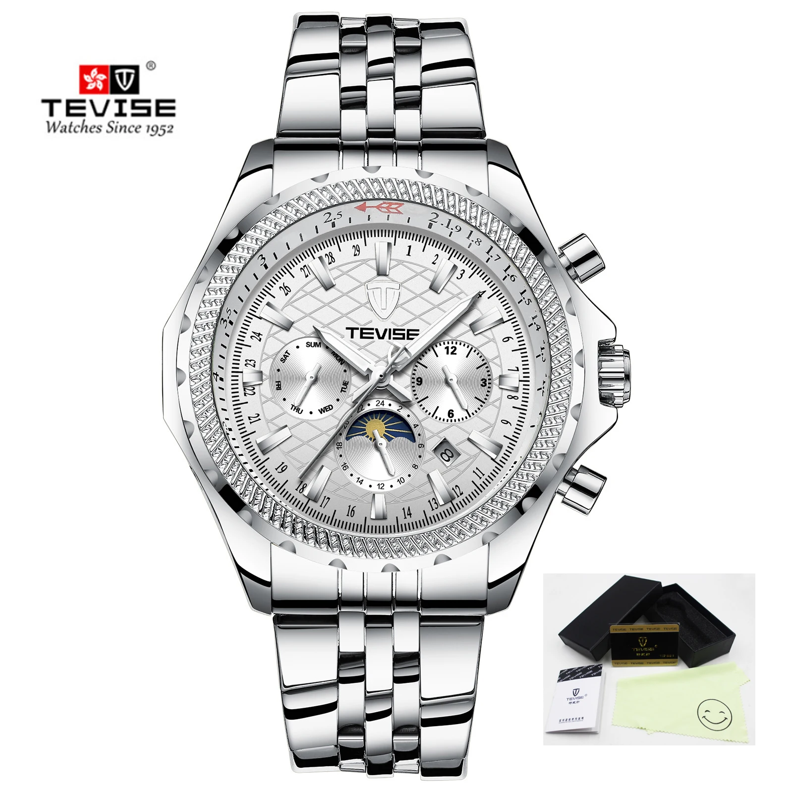 TEVISE steel white Tevise Mens Top Brand Luxury Fashion Men Business Mechanical Watches Automatic Watch Waterproof Male Clock Relogio Masculino - Цвет: TEVISE steel white