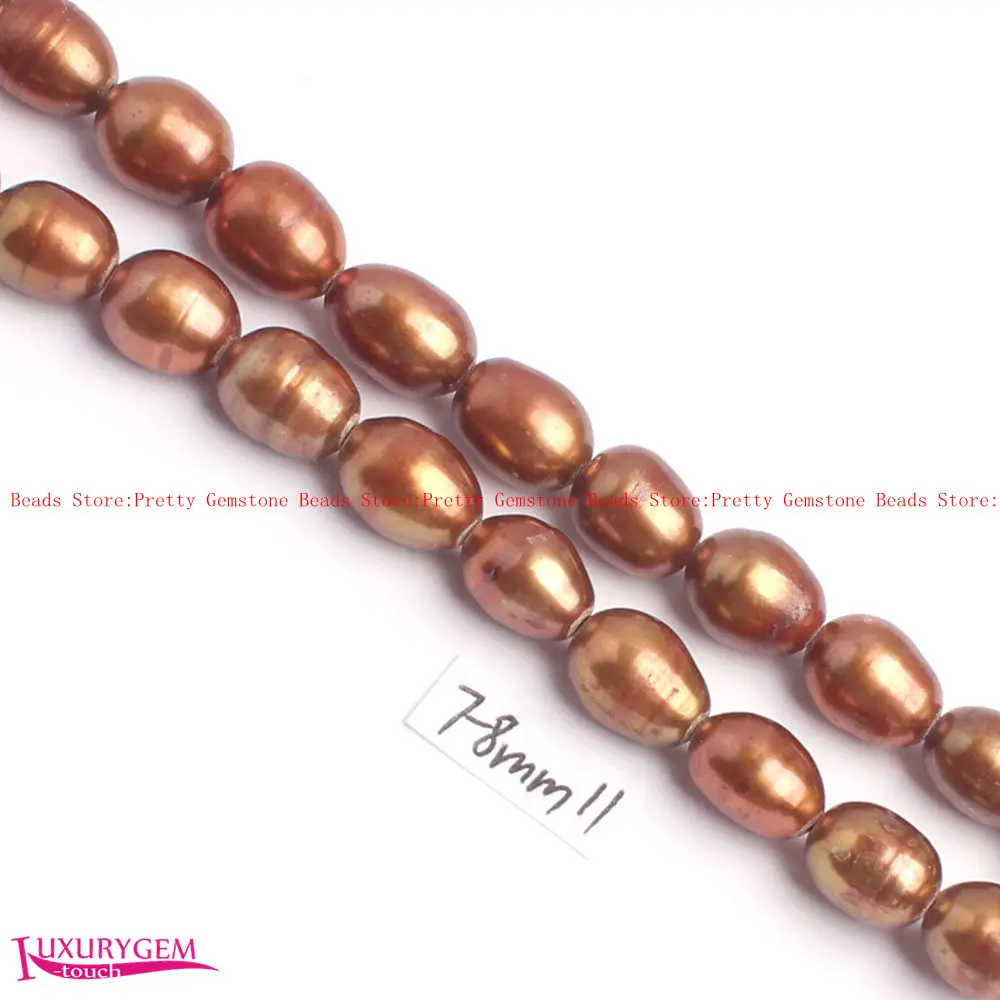 Brown Color 7-8 мм Многоцветный натуральный пресноводный жемчуг овальной формы DIY драгоценные камни свободные бусины нить 1" Изготовление ювелирных изделий wj421 - Цвет: Brown Color