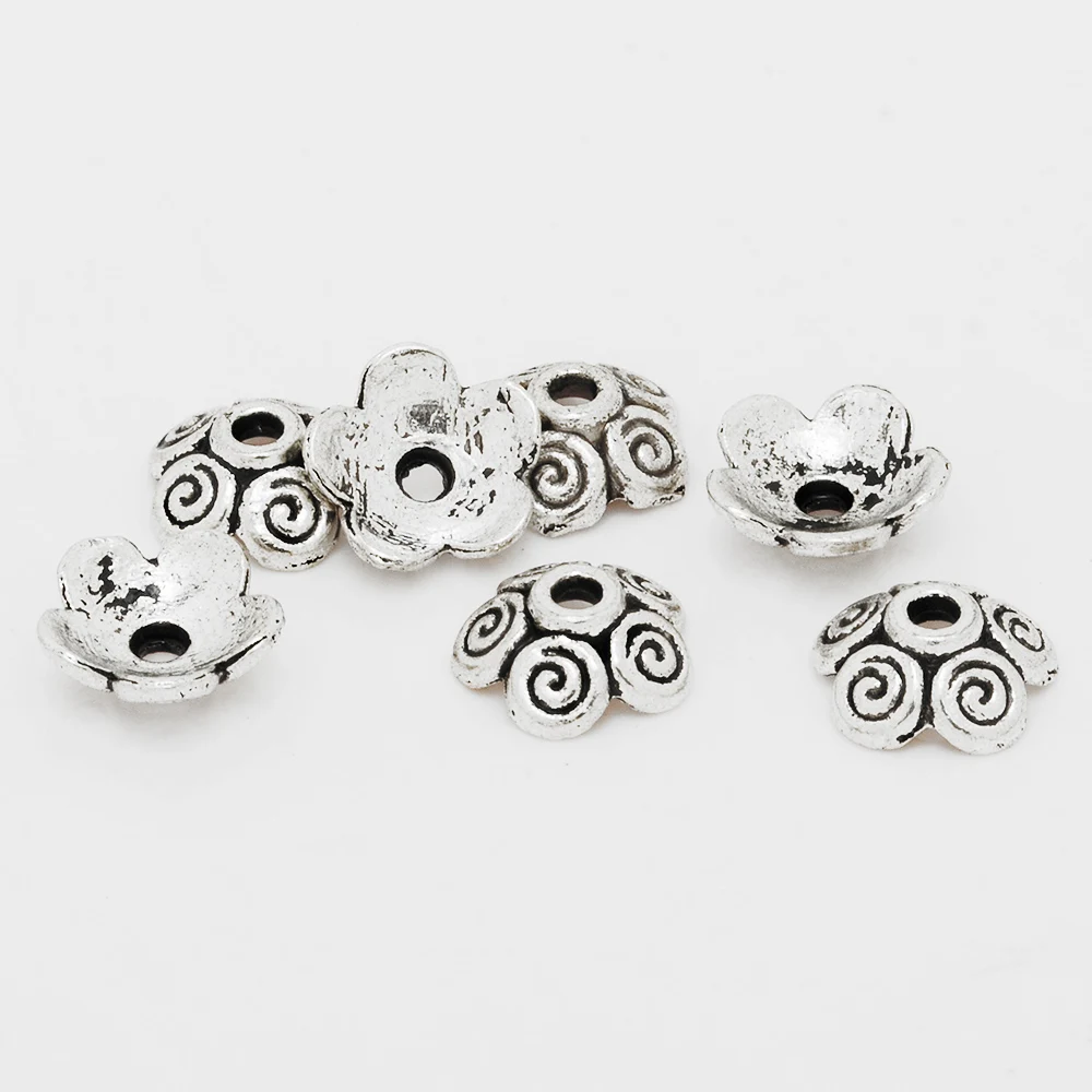50 шт. посеребренные бусины из филигранных цветов колпачки диаметр 10 мм сплав