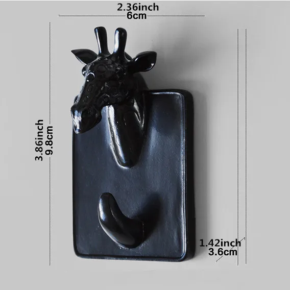 Black giraffe 3D украшение в виде головы животного, крючок для хранения, смоляная Крышка для ключей, органайзер для одежды, декор в виде животного, вешалка для украшения - Цвет: Black giraffe