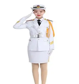Woman White Skirt Армейская защитная полоса Honor костюм одежда красивые носочки с флагом Raiser костюм Honor Guard Китайская национальная Производительность куртка Military - Цвет: Woman White Skirt
