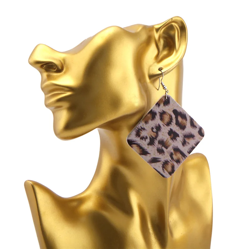 SANSHOOR Afro Square Wooden Drop Earrings With African Animal Skin Pattern Tribe Ethnic Jewelry As Women Christmas Gift 6Pairs | Украшения