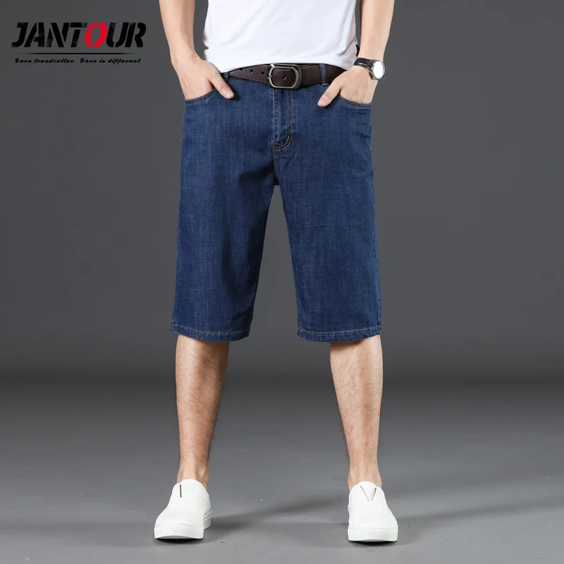 Мужские джинсовые шорты синие хлопковые из денима свободного покроя большие