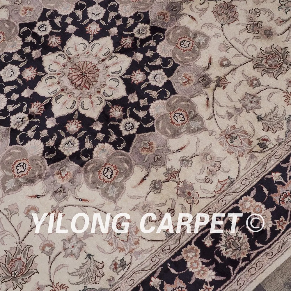 YILONG 4 'x 6' Тебриз шелковый ковер черный и бежевый ручной работы изысканный