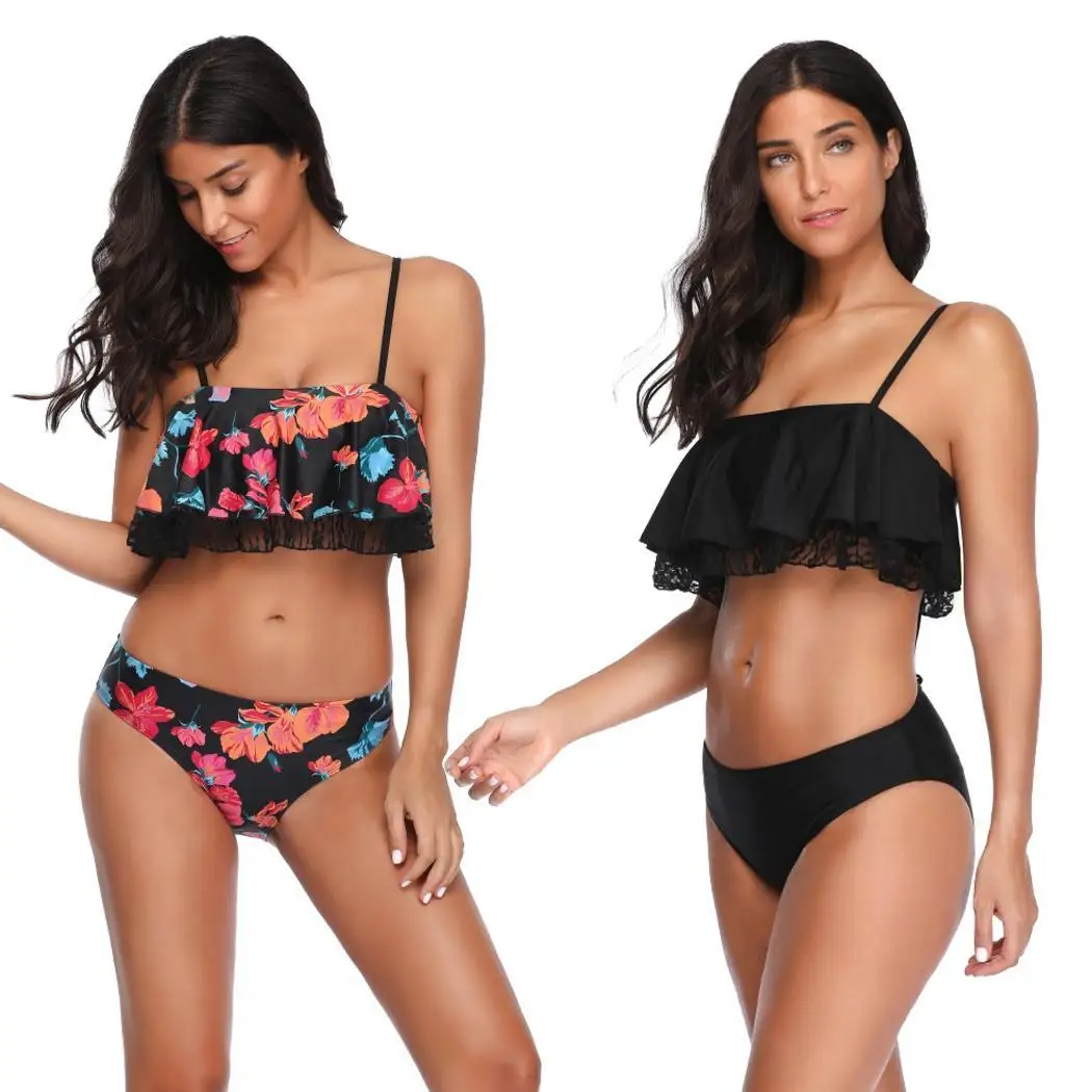 Женский модный пляжный купальник с рюшами и принтом бикини разрезом на каждый