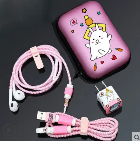 style 1 for iphone Футляр для наушников мультяшный usb-кабель протектор для наушников с кабельным Стикеры для намотки спиральный usb-шнур с зарядным устройством для iphone 5 6 7 8 - Цвет: style 1 for iphone