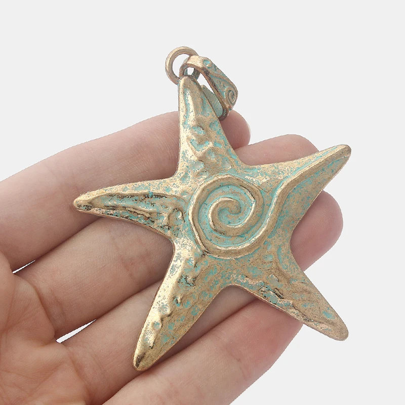 

3pcs Large Antique Gold & Verdigris Patina Sprial Starfish Sea Star Pendants for Jewelry Necklace Making Findings 73x67mm