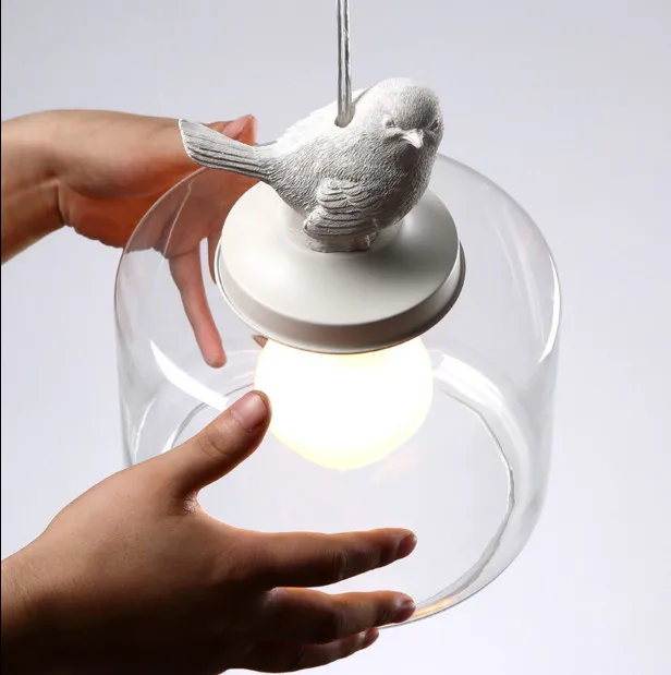 Современные фонари люстры лампы Смола гипс птица и стекла тени кулон