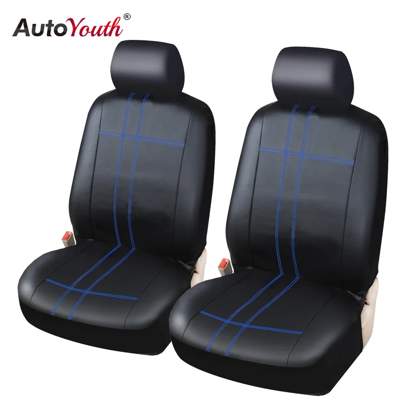 Blue line AUTOYOUTH классический комплект из искусственной кожи, автомобильные чехлы для передних сидений, черный цвет, подходит для большинства автомобилей, грузовиков, внедорожников или фургонов - Название цвета: Blue line