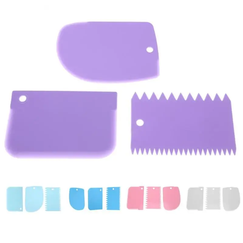 3Pcs/set Plastic Dough Knife Icing Fondant Scraper Jagged Edge Cake Spatula Baking Pastry Tools Plain Smooth Cake Paddle