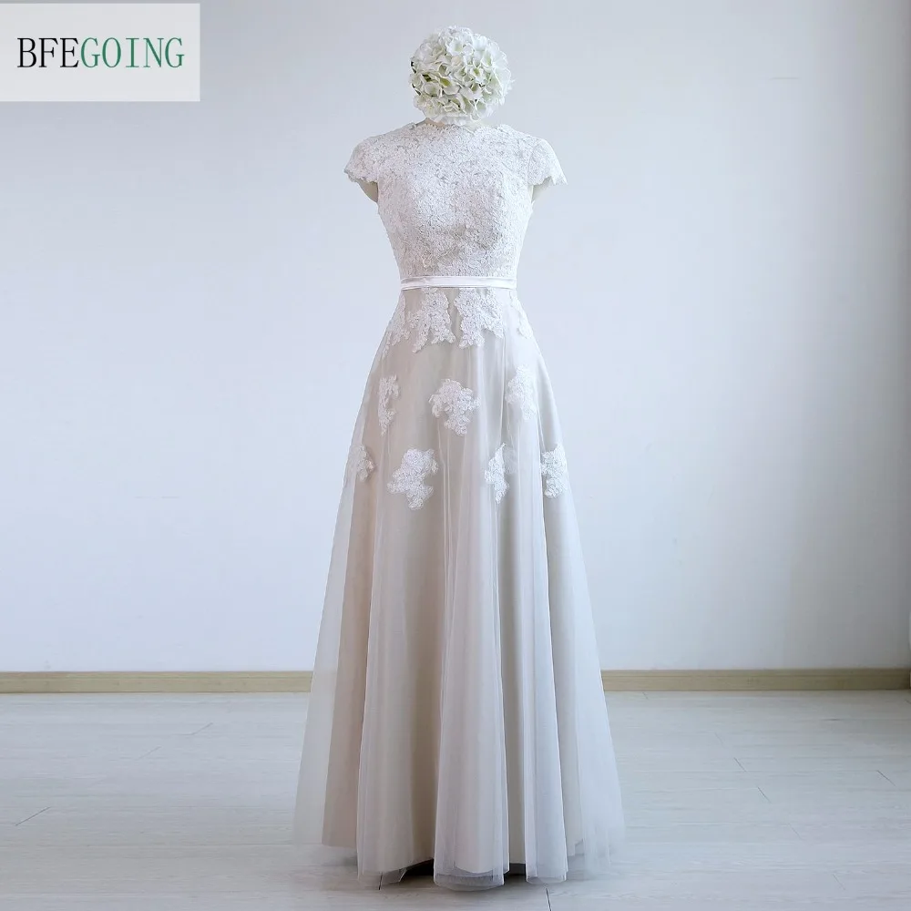 Кружевное Тюлевое свадебное платье А-силуэта цвета слоновой кости