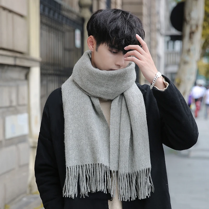 Winter 100% Wool Scarf For Men Warm Solid Tassels Echarpe Fine Neck Scarves Male Fashion Cashmere Scarfs Bufandas Hombre |