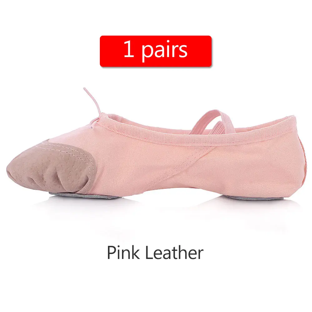 1pair pink Leather ; балетки для девочек; женские парусиновые шлепанцы для йоги и спортзала; Танцевальная обувь для сальсы; женские балетки на плоской подошве; цвет красный, черный; размеры 24-45 - Цвет: 1pair pink Leather