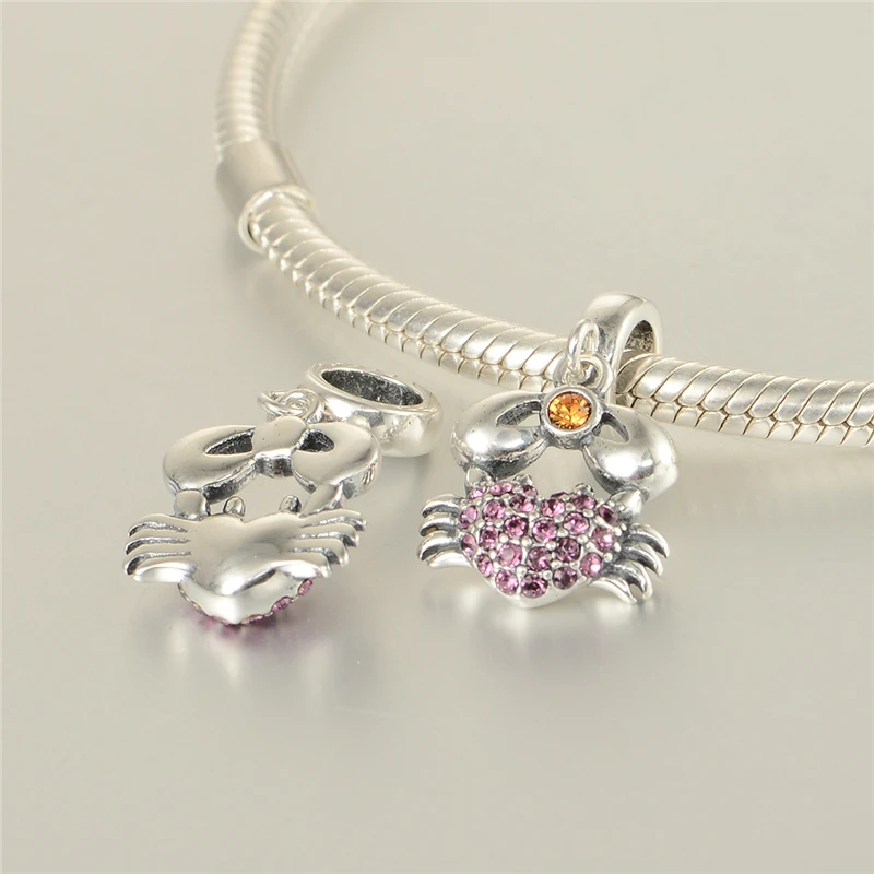 Подвеска в виде краба из серебра 925 пробы с фианитом|crab charm|drop charmcharm charm |