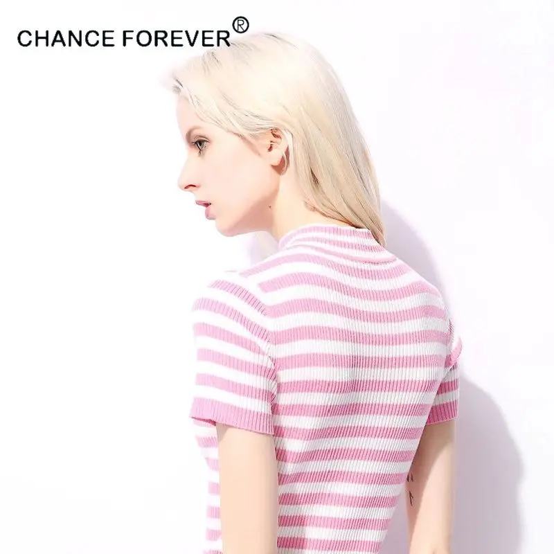2017 Chance Forever Женские винтажные трикотажные укороченные топы маленький макет шеи