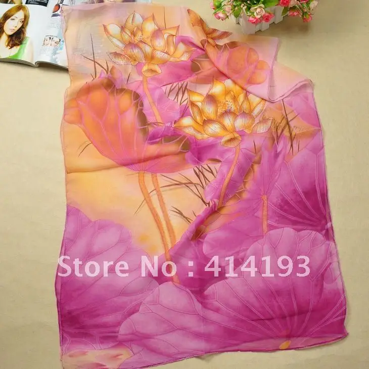160x50cm 3 Colors Silky Chiffon Good Quality Fresh Lotus Pattern Elegant and Fashion Women's Scraf Free Shipping 2PY16 | Аксессуары