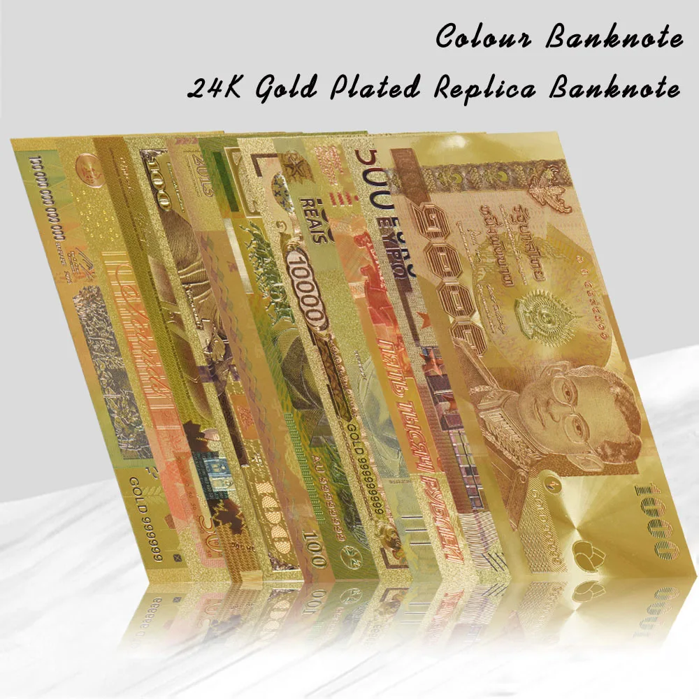 WR 11 шт. различные Позолоченные фольгированные банкноты с конвертом цветная