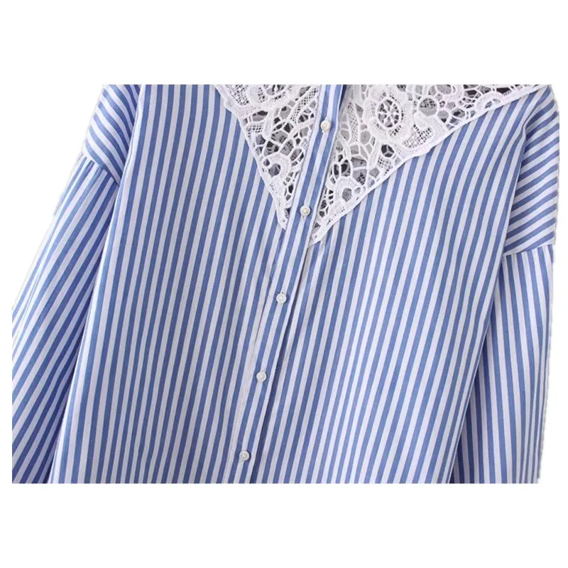 Женский Кружевной укороченный топ в стиле пэчворк рубашка полоску блузка с