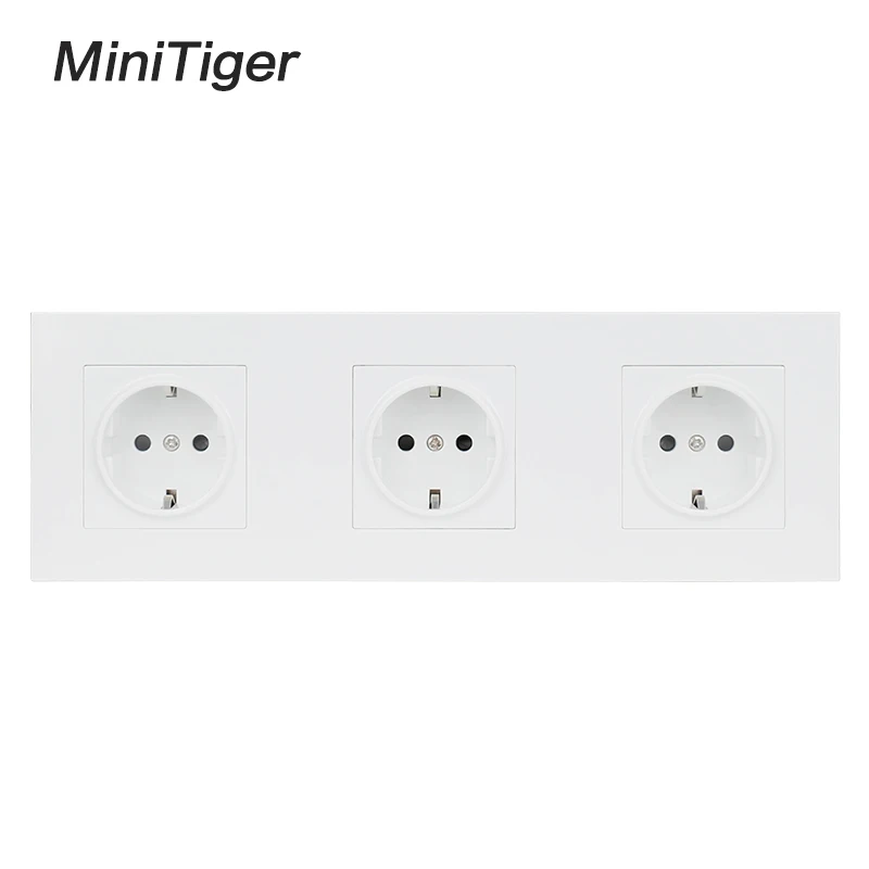 Minitiger Белая настенная панель из поликарбоната 3 полосная розетка заземленная 16А