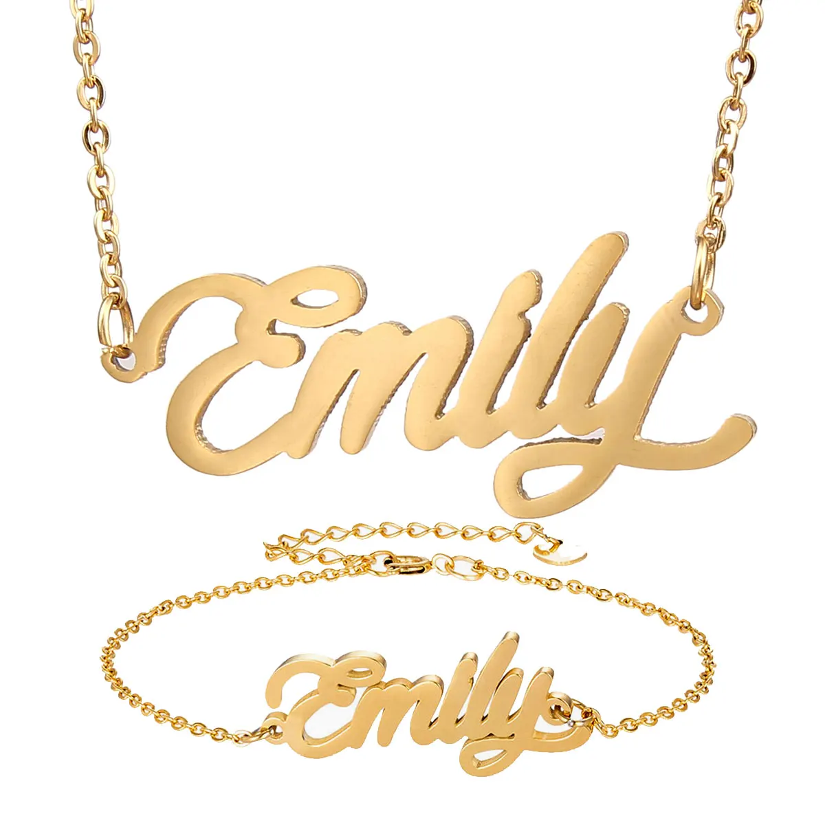 Модное ожерелье из нержавеющей стали + Набор браслетов &quotEmily&quot с надписью