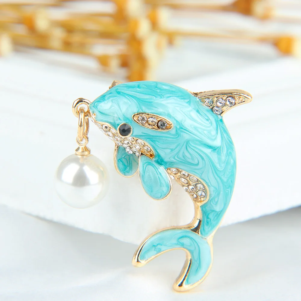Модные милые эмалированные Броши Дельфин светло-синего цвета брошка в виде рыбы