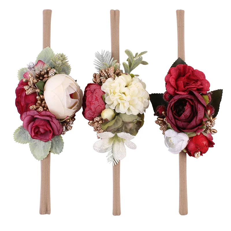 3PCS Floral Baby Headband Newborn Photograph Prop Girl Headbands Elastic Infant Head Band Hair Accessories for Party | Детская одежда и