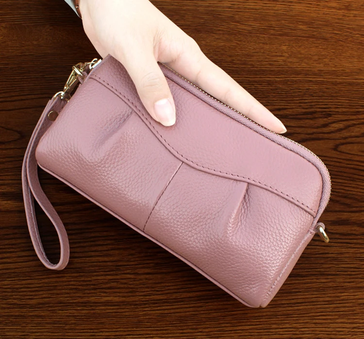 Genuine Leather Women Clutch Bags Female Luxury Small Wallet Handbags Ladies Casual Purse Mobile Phone Zipper Party Evening Bags