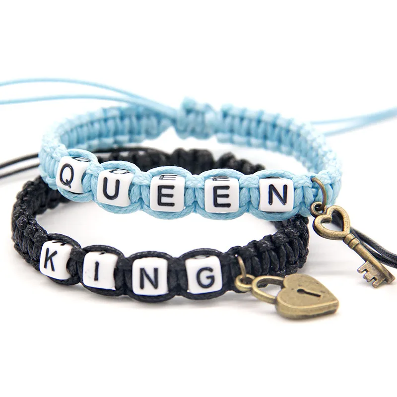 Браслеты для пар ручной работы 2 шт./пара элегантные черные синие Beadeds King Queen с