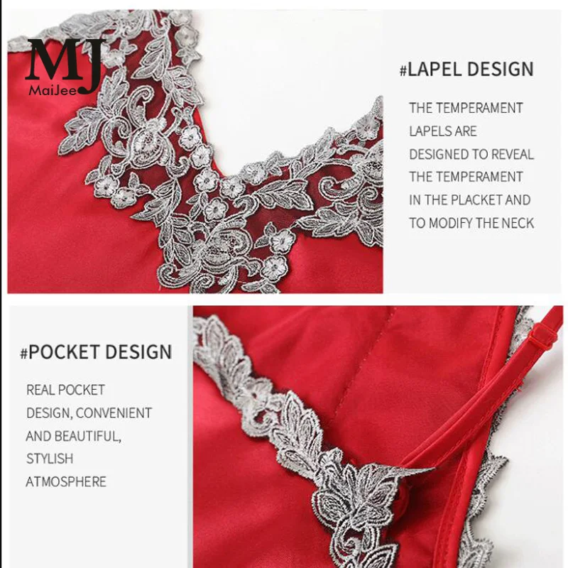 X008 MaiJee A Ночная рубашка на бретельках Vestaglia Sposa Pijamas De Seda Das Mulheres Elegante Albornoz Mujer