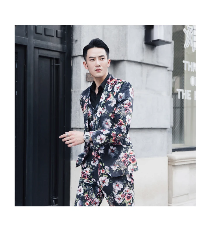 3 шт. костюм мужской цветочный костюм Abito Uomo Cerimonia костюм Mariage Homme повседневный мужской костюм деловой смокинг приталенный костюм