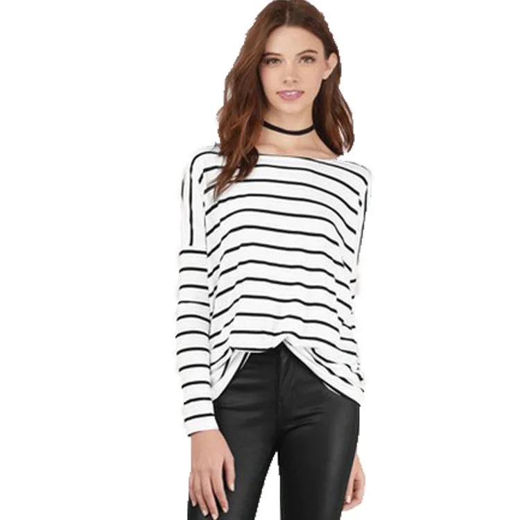 t shirt women 2017 stripe casual tops loose t-shirt long-sleeve HARAJUKU woman Women's Clothing | Женская одежда