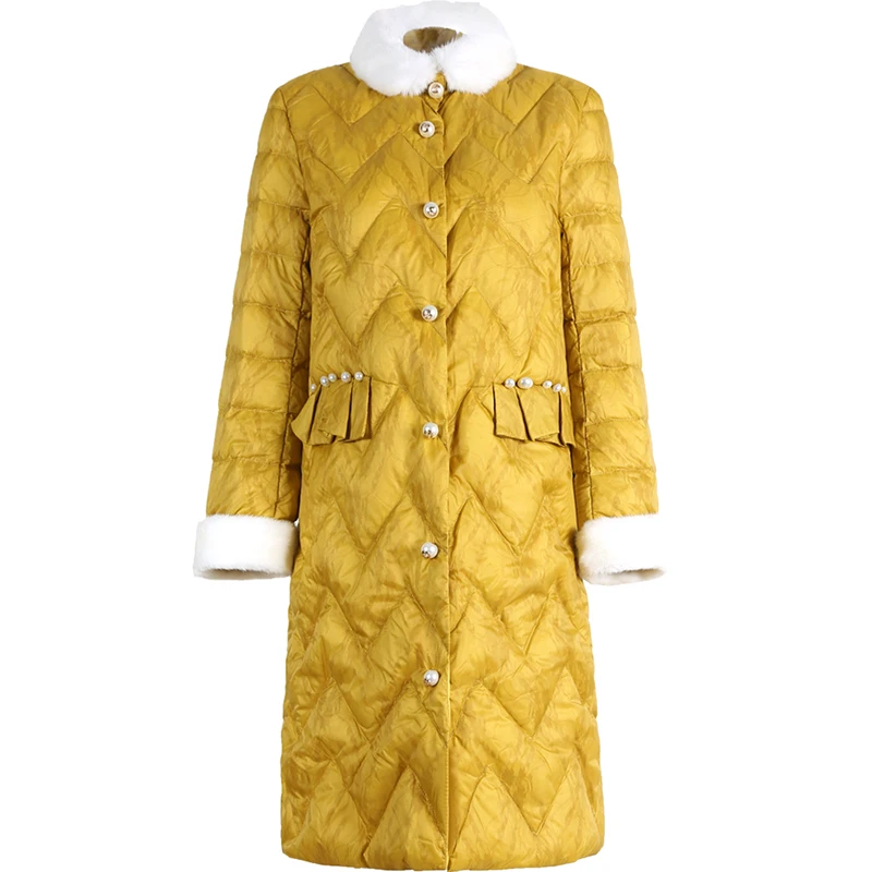 Новинка осени 2020 модный тонкий пуховик с карманами женский длинный легкий