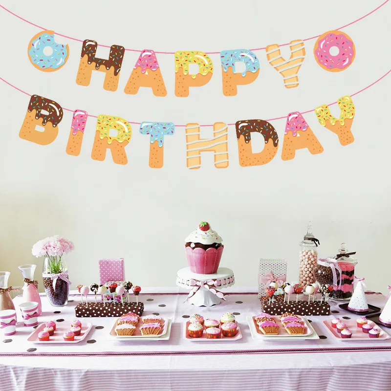 Chicinlife 1Set Doughnut Happy Birthday Banner Donut Party Decor Baby Shower Kids Favors Garlands Bunting Supplie | Дом и сад