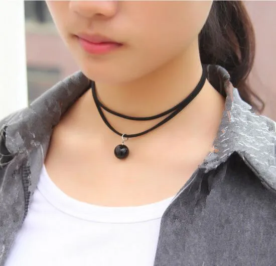 Винтажные двухслойные бархатные Чокеры с черными геометрическими круглыми