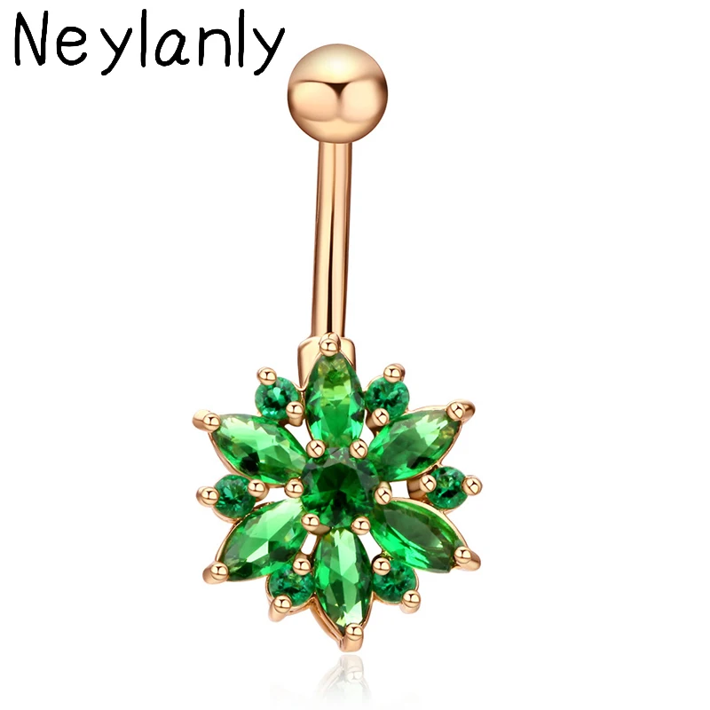 Женское кольцо для пирсинга пупка с фианитом из медицинской стали|belly rings|flower belly